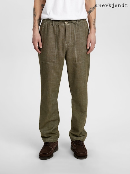 Anerkjendt Khaki Green Akjan Twill Contrast Trousers (AG5659) | £75