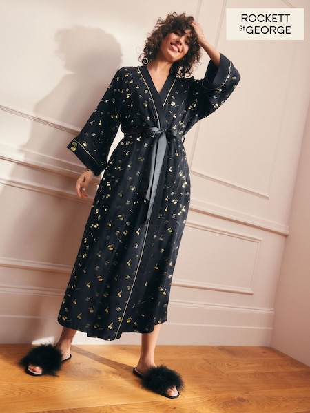 Rockett St George Black/Gold Cherry Satin Robe (AG5702) | £52