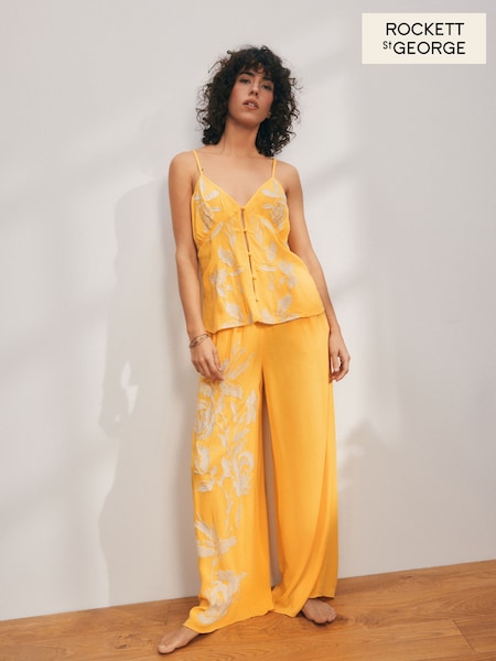 Rockett St George Ochre Yellow Embroidered Cami Pyjamas (AG5709) | £62