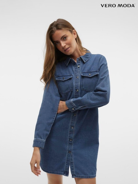 VERO MODA Blue Long Sleeve Denim Dress (AG5714) | £40