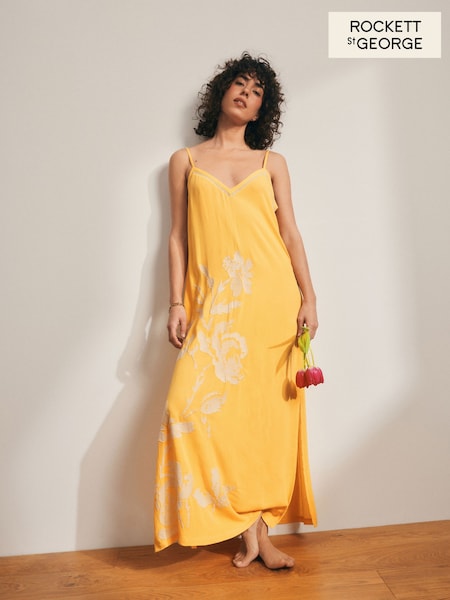 Rockett St George Ochre Yellow Embroidered Slip Dress (AG5716) | £65