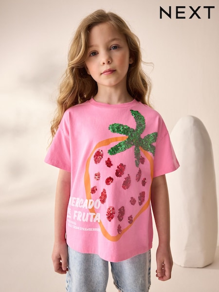 Pink Oversized Sequin Graphic Print T-Shirt (3-16yrs) (AG5730) | £11 - £16