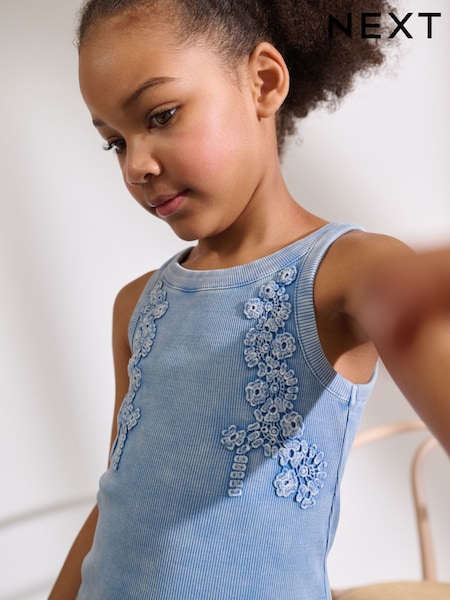 Blue Floral Crochet Rib Vest (3-16yrs) (AG5760) | £9 - £14