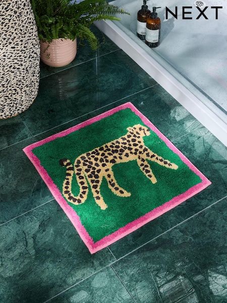 Green Cheetah Animal Print 100% Cotton Shower Mat (AG5889) | £14