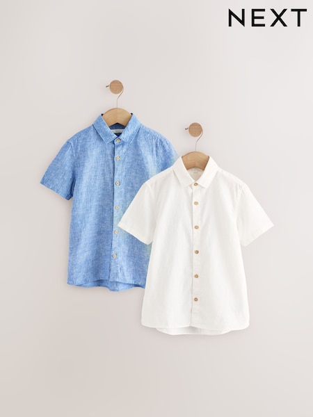 White/Blue 2 Pack Short Sleeves Linen Blend Shirt (3mths-16yrs) (AG5921) | £20 - £30