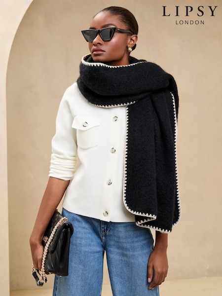 Lipsy Black Cosy Whipstitch Brushed Blanket Scarf (AG5957) | £26