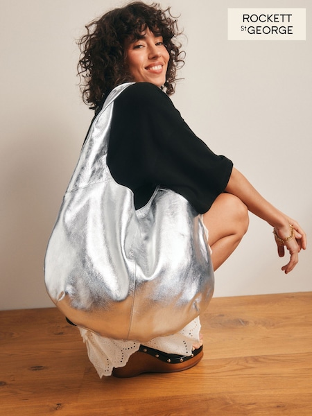 Rockett St George Silver Leather Hobo Shopper Bag (AG5960) | £125
