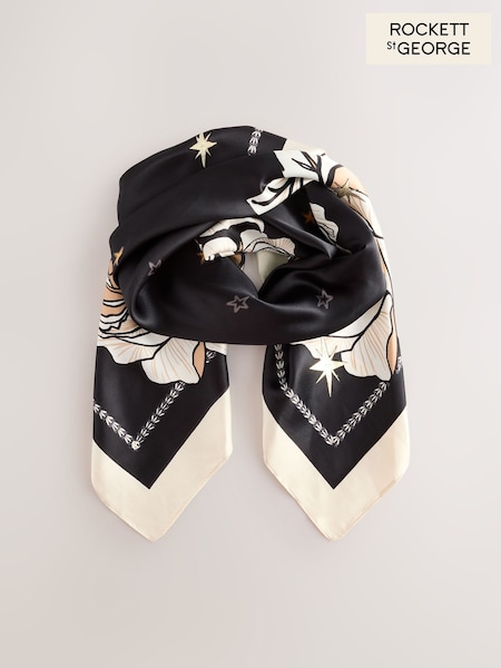 Rockett St George Black Floral Satin Scarf (AG5970) | £16