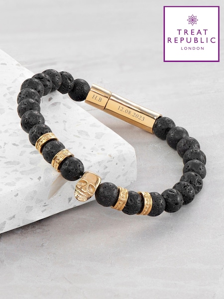 Mens Personalised Skull Beaded Bracelet by Treat Republic (AG5980) | £30
