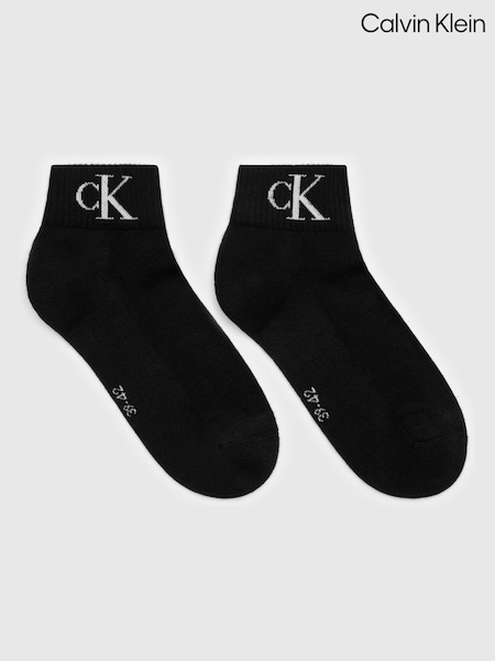 Black - Regular Calvin Klein Soft Cotton Stretch Ankle Socks 2 Pack