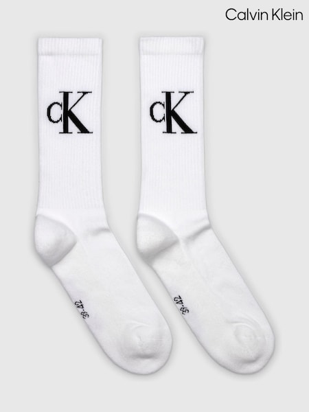 White - Regular Calvin Klein Soft Cotton Stretch Crew Socks 2 Pack