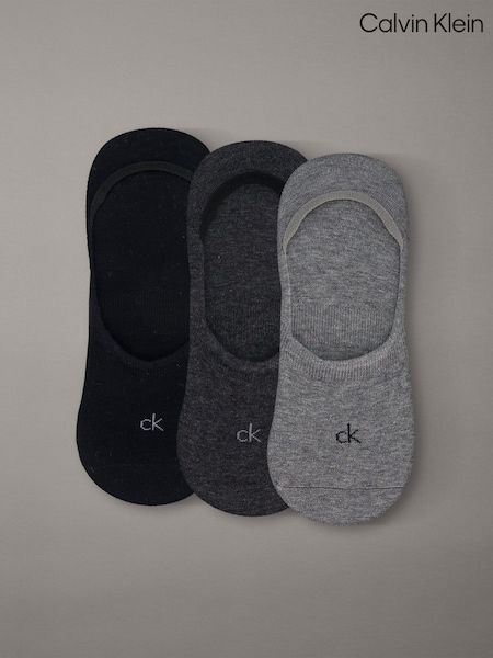 Grey - Regular Calvin Klein Soft Cotton Invisible Socks 3 Pack