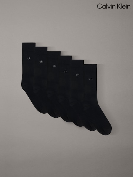 Black - Regular Calvin Klein Logo Crew Socks 6 Pack