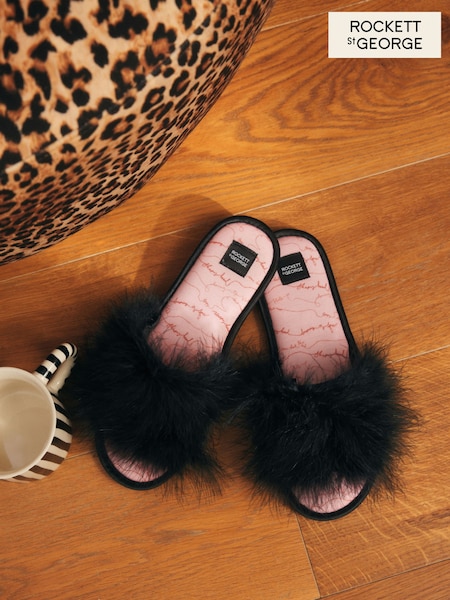 Rockett St George Black Faux Fur Slippers (AG6746) | £19