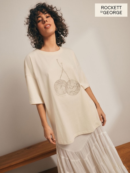 Rockett St George White Cherry 100% Cotton Disco T-Shirt (AG6879) | £22