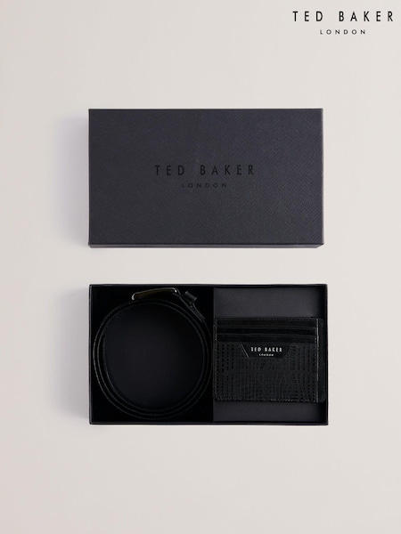 Ted Baker Black Etwood Etched Leather Belt and Cardholder Set (AG6995) | £70