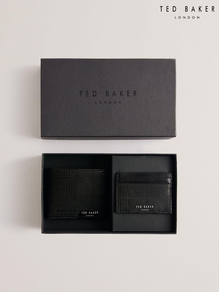 Ted Baker Black Etan Etched Leather Wallet and Cardholder Set (AG7004) | £70