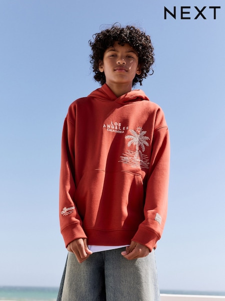 Rust Brown Palm Tree Older Boys Graphic Cross-Over Hoodie (3-16yrs) (AG7023) | £17 - £22