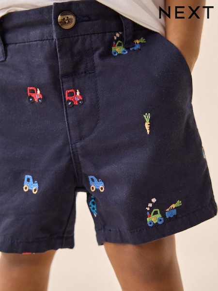 Navy Embroidered Farm Chinos Shorts (3mths-7yrs) (AG7152) | £10 - £12