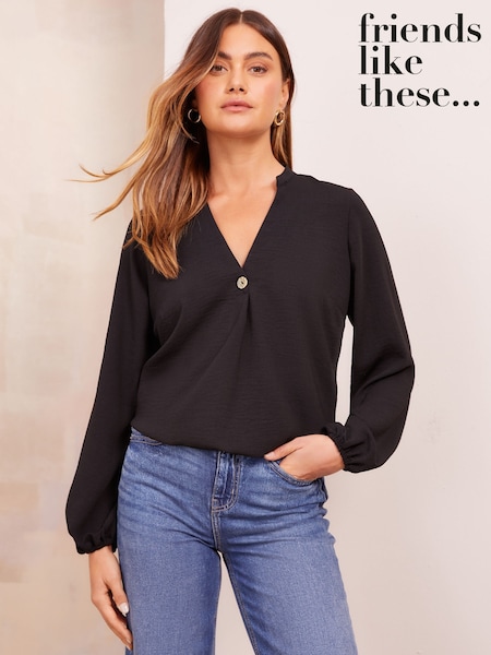Friends Like These Black V-Neck Long Sleeve Button Blouse (AG7205) | £30