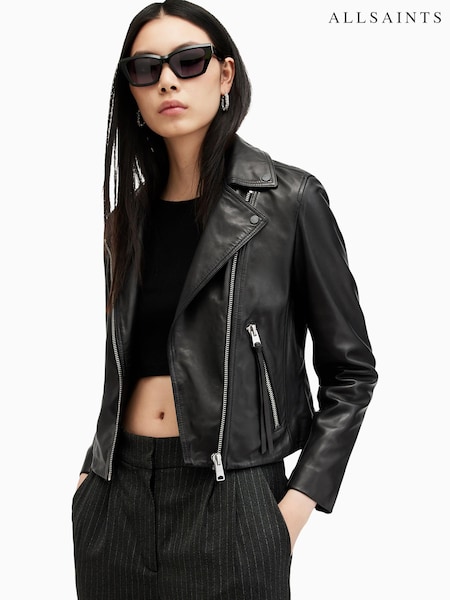 AllSaints Black/Silver Dalby Biker Jacket (AG7285) | £349