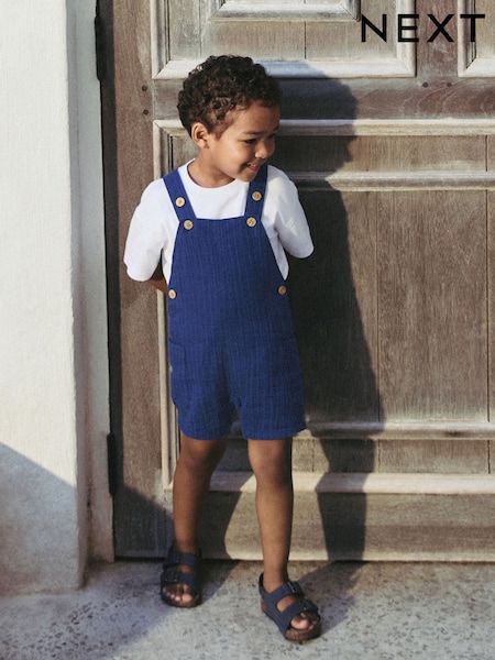 Navy Stripe Soft Textured 100% Cotton Dungarees (3mths-7yrs) (AG7316) | £14 - £18