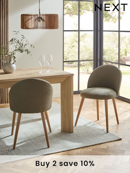 Set of 2 Casual Boucle Sage Green Newman Light Wood Leg Dining Chairs (AG7323) | £240