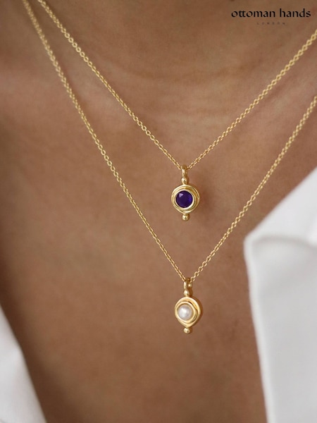 Gold - Ottoman Hands February Birthstone Pendant Necklace