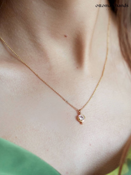 Gold - Ottoman Hands April Birthstone Pendant Necklace