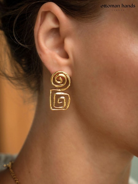 Gold - Ottoman Hands Megara Geometric Spiral Stud Earrings