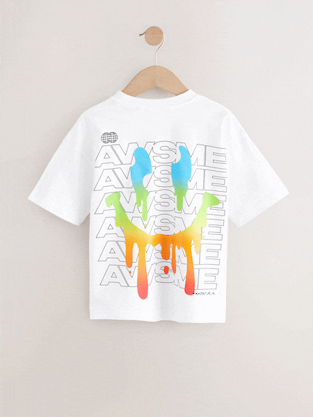 White Rainbow Drippy Relaxed Fit Short Sleeve Graphic Print T-Shirt (3-16yrs) (AG7719) | £8 - £11