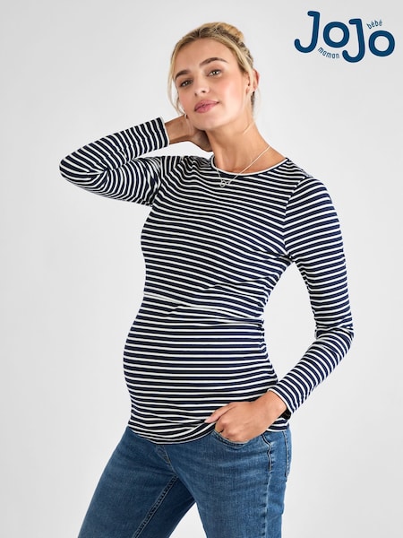 JoJo Maman Bébé Navy White Stripe Ribbed Maternity & Nursing Stripe Top (AG8169) | £29.50
