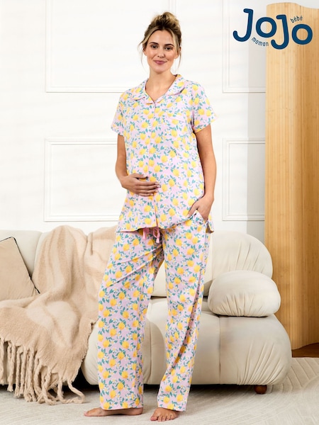 JoJo Maman Bébé Pink Lemon Print Maternity Pyjamas Set (AG8192) | £39.50