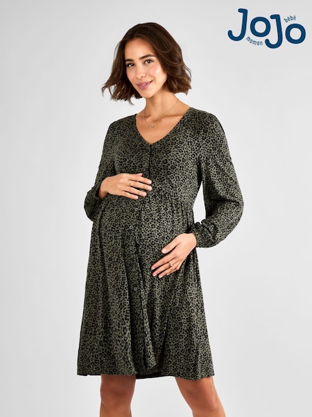 JoJo Maman Bébé Khaki Maternity Button Through Jersey Dress (AG8216) | £42.50