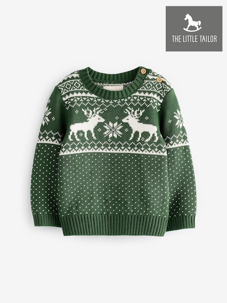 The Little Tailor Baby Christmas 100% Cotton Reindeer Fairisle Pattern Jumper (AG8380) | £26