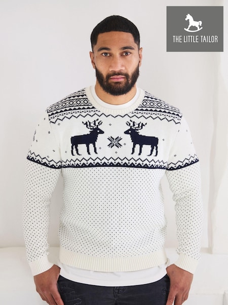 The Little Tailor Mens Christmas 100% Cotton Reindeer Fairisle Pattern Jumper (AG8385) | £49