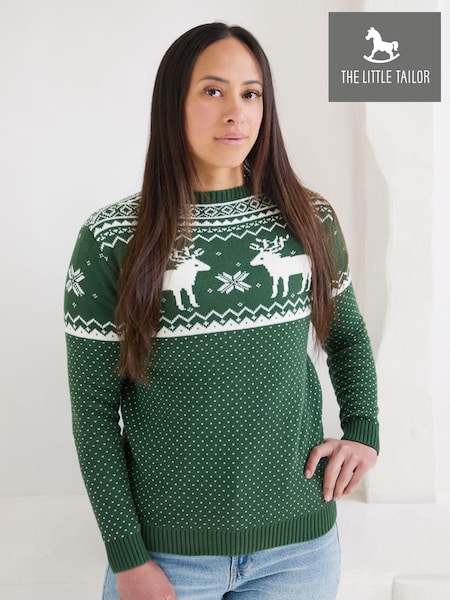 The Little Tailor Womens Christmas 100% Cotton Reindeer Fairisle Pattern Jumper (AG8394) | £49
