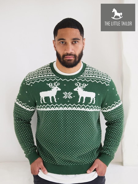 The Little Tailor Mens Christmas 100% Cotton Reindeer Fairisle Pattern Jumper (AG8396) | £49