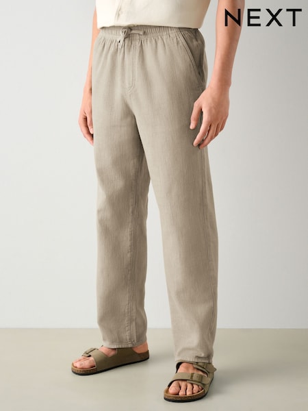 Stone Textured Elasticated Waist 100% Cotton Trousers (AG8425) | £32