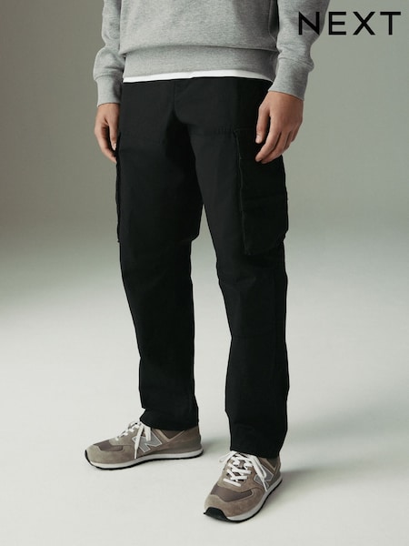 Black Regular Tapered Fit Tech Stretch Utility Cargo Trousers (AG8444) | £38