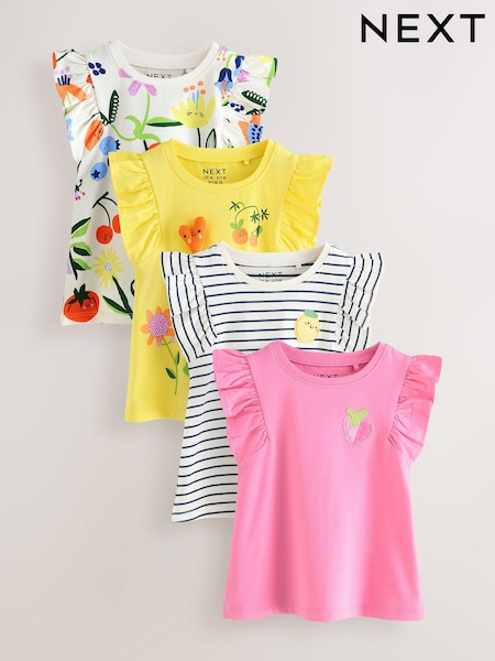 Red Flower Vest Tops 4 Pack (3mths-7yrs) (AG8677) | £18 - £22