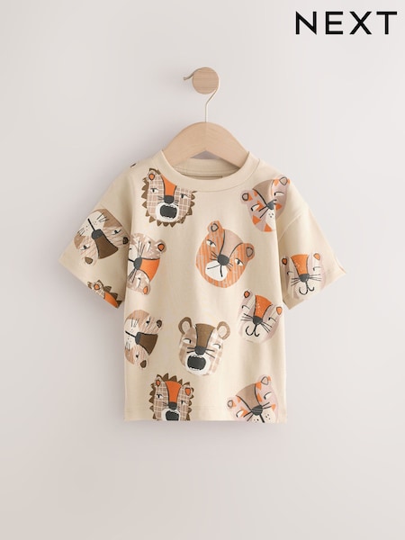 Neutral Animal Heads Short Sleeve All-Over Print T-Shirt (3mths-7yrs) (AG8705) | £5 - £7