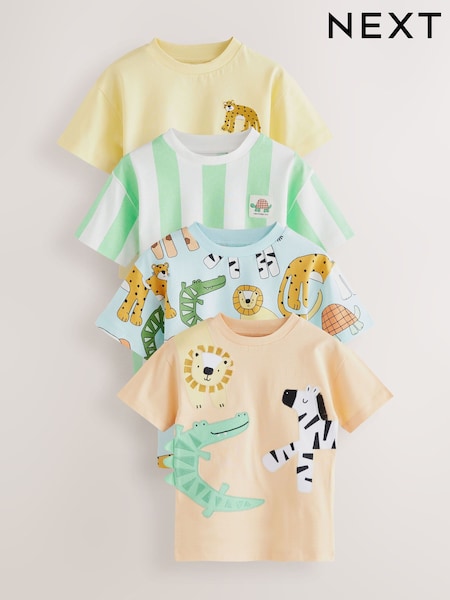 Multi Safari Animal Short Sleeve T-Shirts 4 Pack (3mths-7yrs) (AG8727) | £20 - £24
