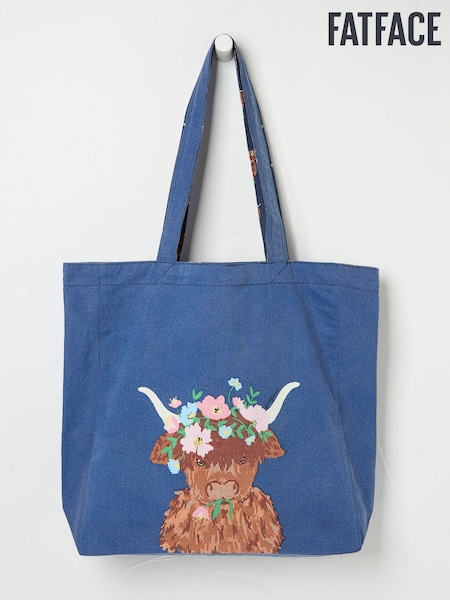 FatFace Blue Hettie Highland Cow Reversible 100% Cotton Tote Bag (AG8754) | £15