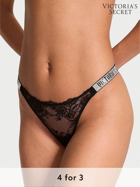Victoria's Secret Black Lace Thong Shine Strap Knickers (AG8760) | £20