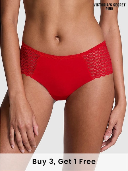 Victoria's Secret PINK Bright Vermillion Red Cheeky No Show Heart Lace Knickers (AG8770) | £9