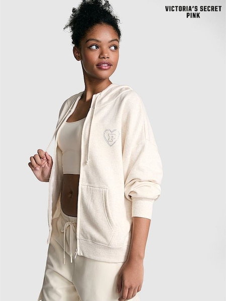 Victoria's Secret PINK Natural Heather White Zip Up Hoodie (AG8790) | £45