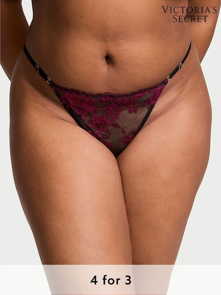 Victoria's Secret Black & Pink G String Rose Lace Knickers (AG8892) | £18