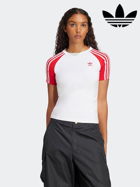 adidas originals White 3 Stripe Slim T-Shirt (AG8958) | £25