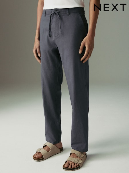 Blue Slate Regular Tapered Fit Linen Cotton Chino Trousers (AG8968) | £30